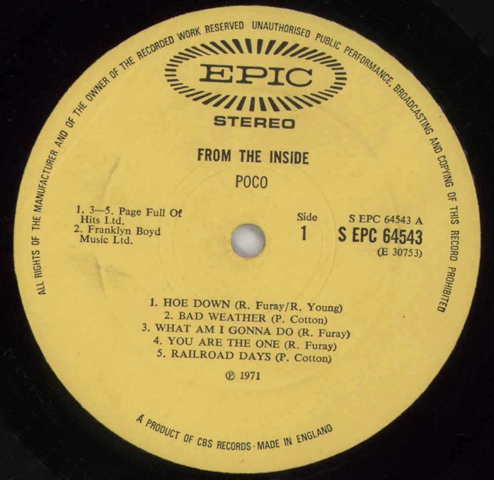Poco From The Inside - Yellow label UK vinyl LP album (LP record) POCLPFR860361