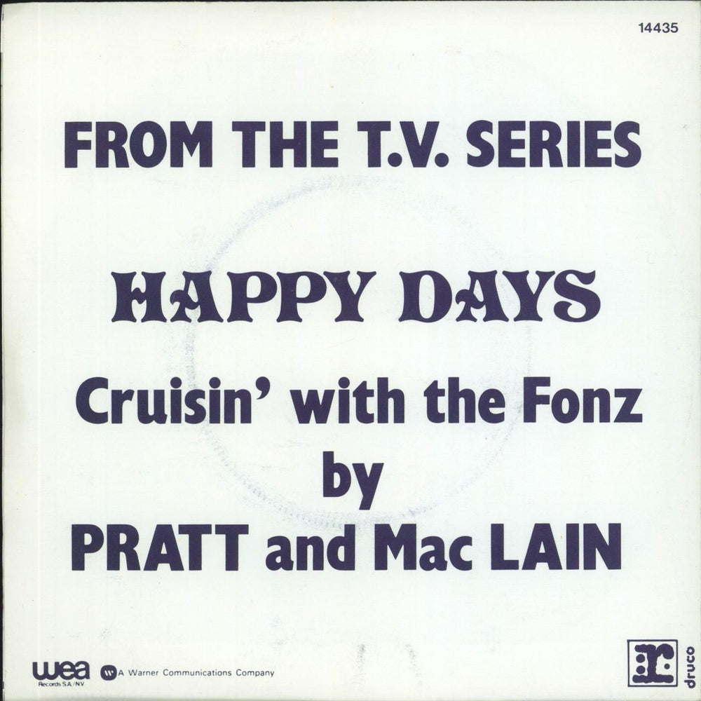 Pratt & McClain Happy Days - Wide Centred + Picture Sleeve Belgian 7" vinyl single (7 inch record / 45)