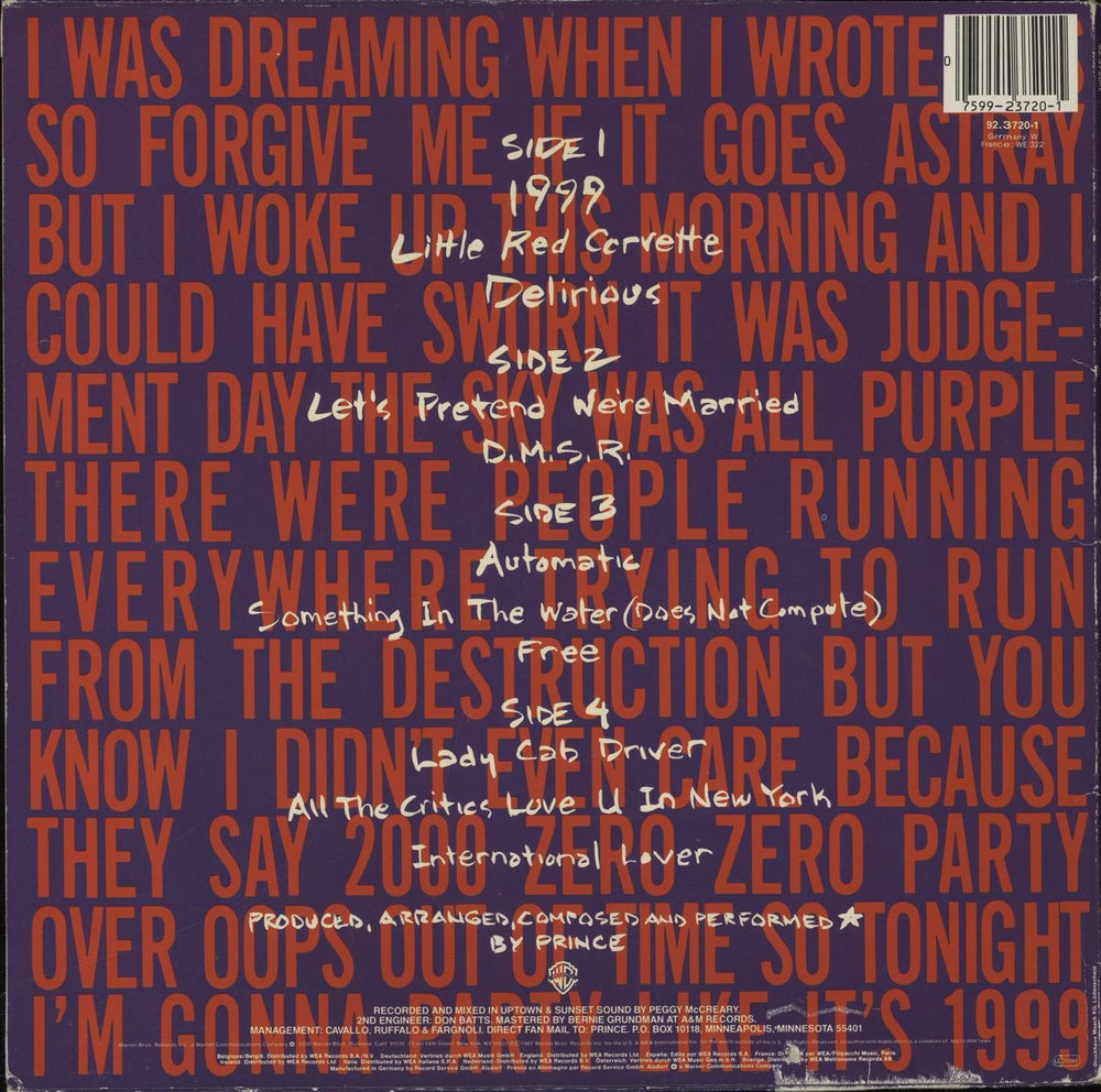 Prince 1999 - Nineteen Ninety Nine - Barcoded - EX UK 2-LP vinyl record set (Double LP Album) *No Barcode!*