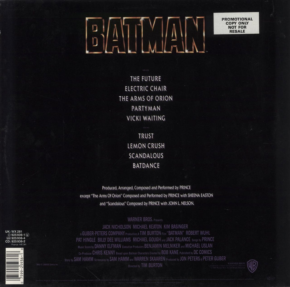 Prince Batman - Stickered Sleeve UK vinyl LP album (LP record) 075992593618