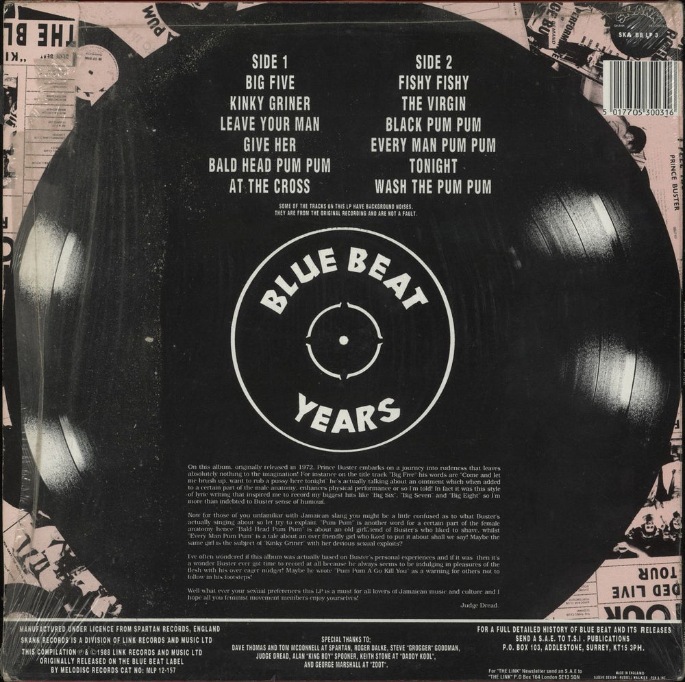 Prince Buster Big Five UK vinyl LP album (LP record) 5017705300316