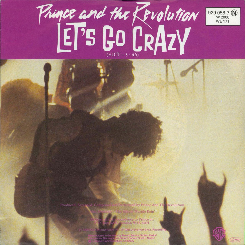 Prince Let's Go Crazy German 7" vinyl single (7 inch record / 45) 929058-7