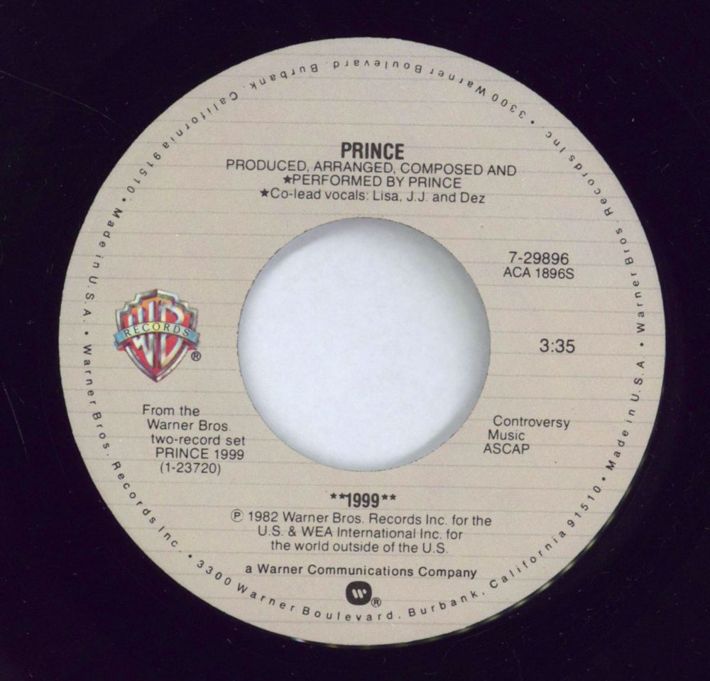 Prince Nineteen Ninety Nine US 7" vinyl single (7 inch record / 45)