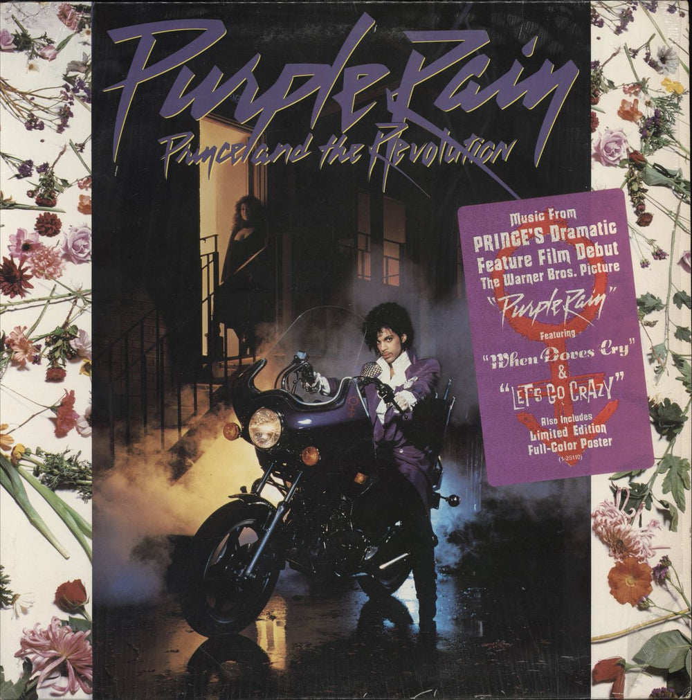 Prince Purple Rain + Poster + Stickered Shrink US vinyl LP album (LP record) 25110-1