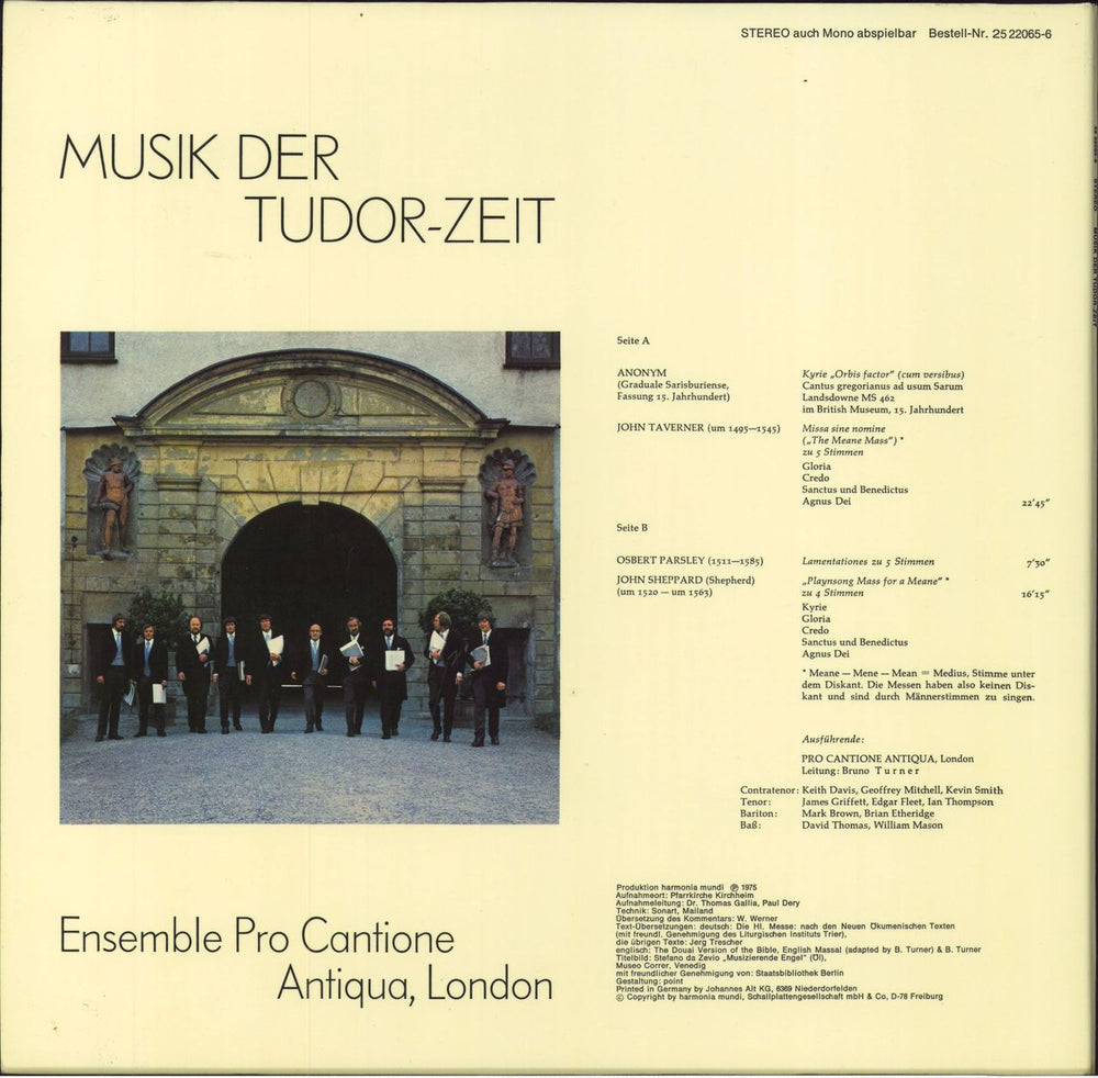 Pro Cantione Antiqua, London Musik Der Tudor-Zeit : Messen Und Motetten German vinyl LP album (LP record)