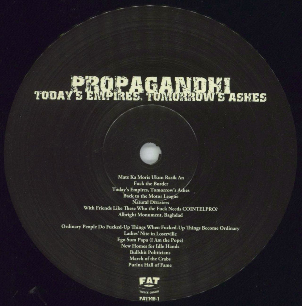 Propagandhi Today's Empires, Tomorrow's Ashes US vinyl LP album (LP record) 4TVLPTO848520