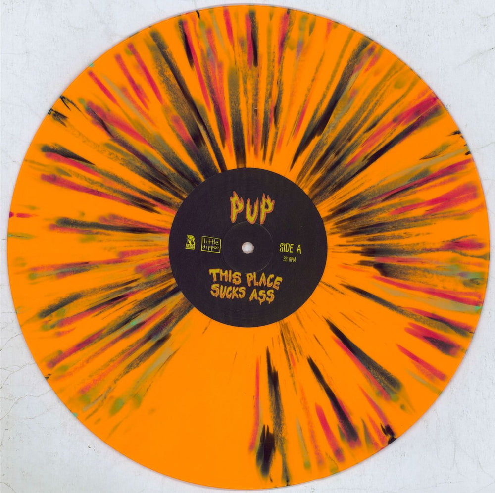 Pup This Place Sucks Ass - Orange w/Green, Magenta & Black splatter Vinyl UK vinyl LP album (LP record) 12WLPTH819542