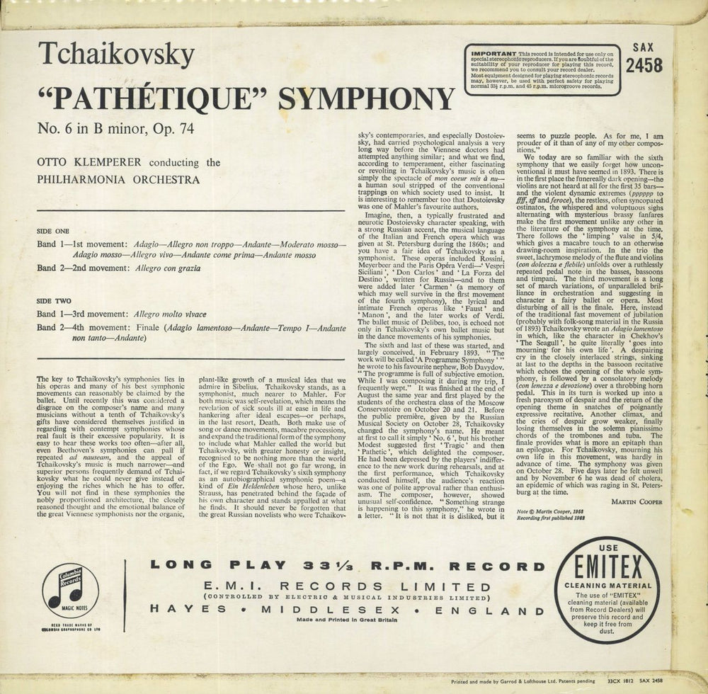 Pyotr Ilyich Tchaikovsky 'Pathetique' Symphony - 3rd UK vinyl LP album (LP record)