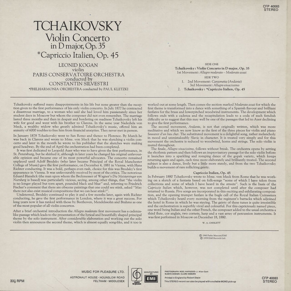 Pyotr Ilyich Tchaikovsky Tchaikovsky: Violin Concerto / Capriccio Italien UK vinyl LP album (LP record)