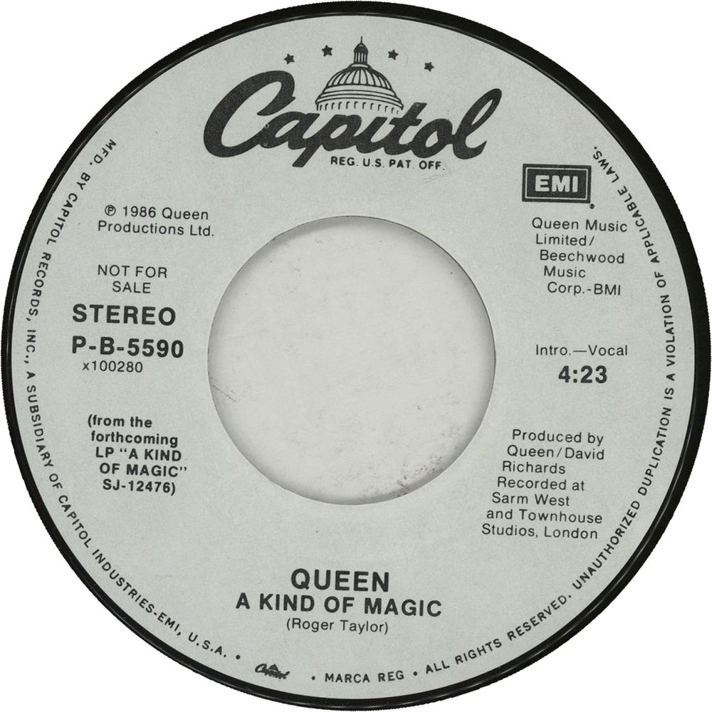 Queen A Kind Of Magic US Promo 7" vinyl single (7 inch record / 45) P-B-5590