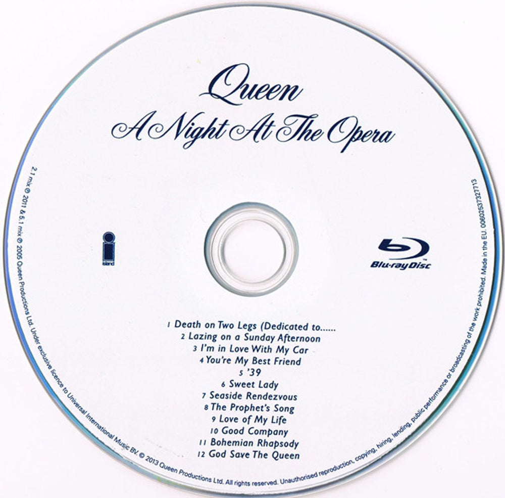 Queen A Night At The Opera - Blu Ray - 5.1 Mix UK Blu Ray Audio QUEABAN772746