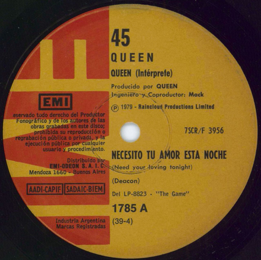 Queen Necesito Tu Amor Esta Noche Argentinean 7" vinyl single (7 inch record / 45) 1785