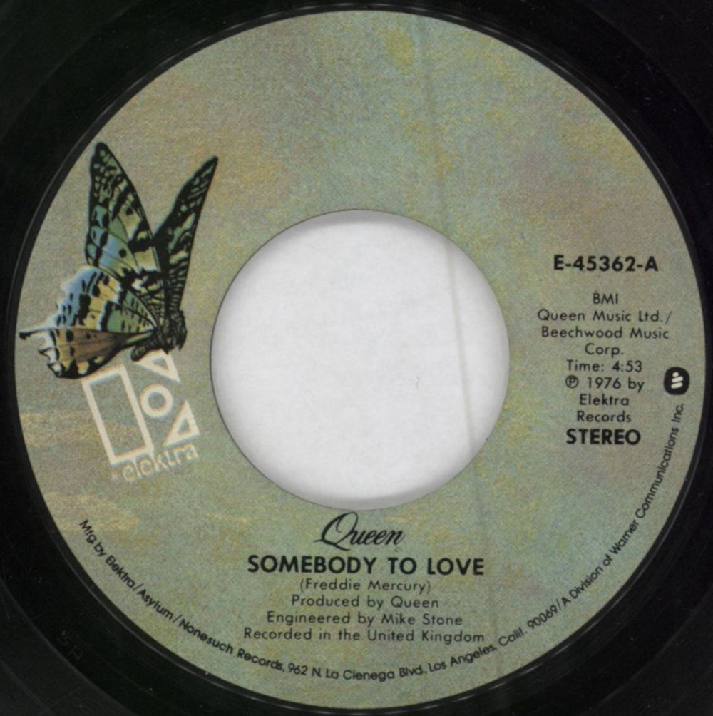 Queen Somebody To Love - SP - Butterfly US 7" vinyl single (7 inch record / 45) E-45362