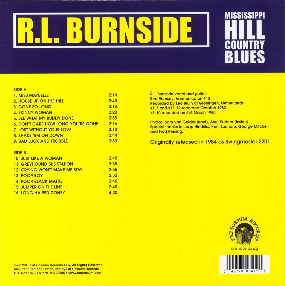 R.L. Burnside Mississippi Hill Country Blues US vinyl LP album (LP record) 045778034116