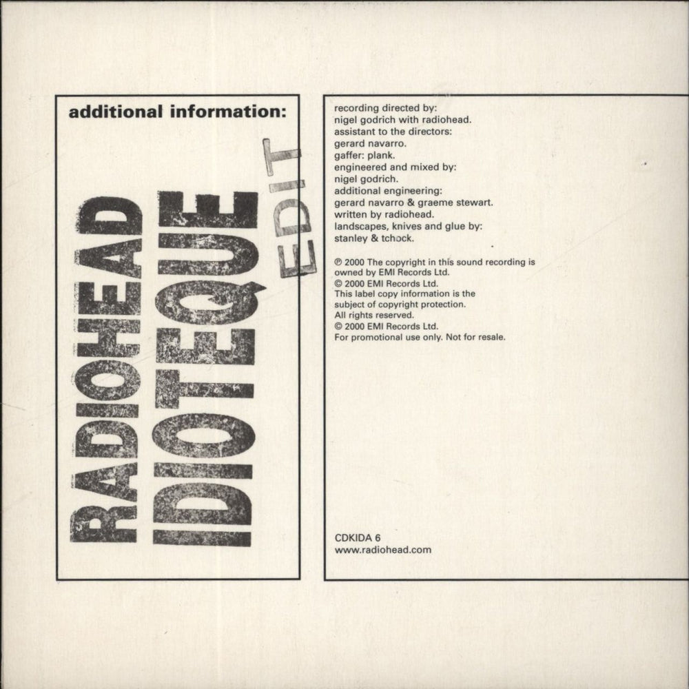 Radiohead Idioteque UK Promo CD single (CD5 / 5") CDKIDA6