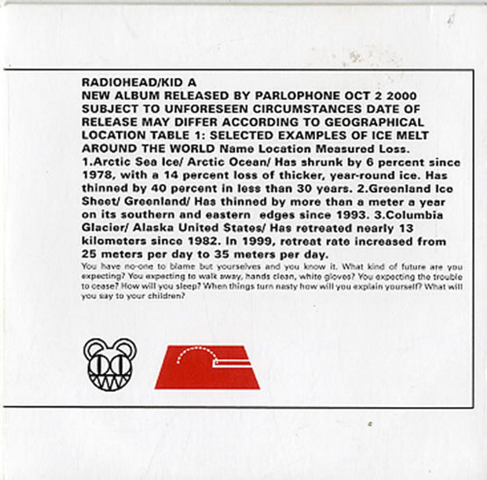 Radiohead Kid A UK Promo CD album (CDLP) CDKIDA3