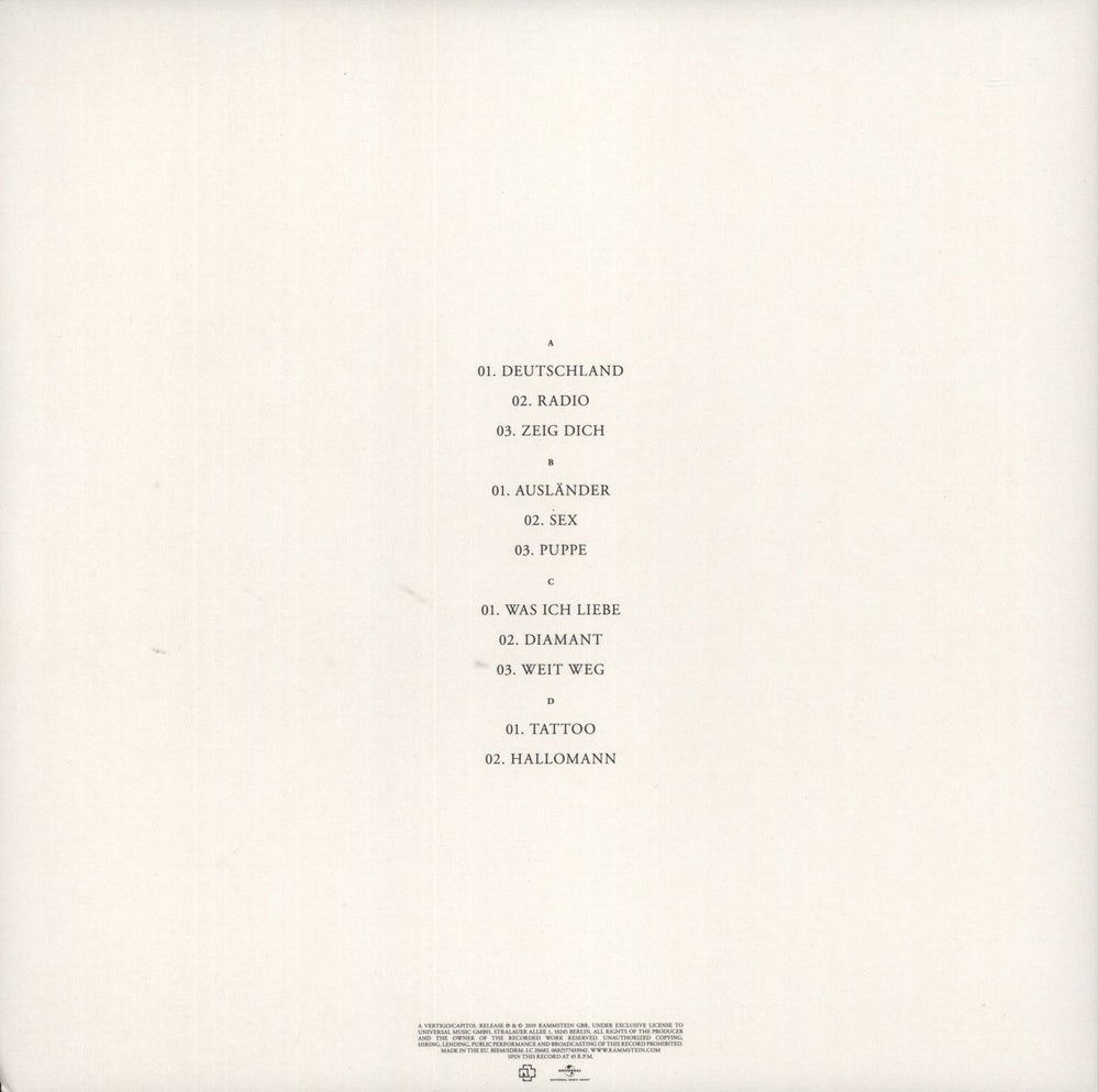 Rammstein Untitled - 180 Gram UK 2-LP vinyl record set (Double LP Album)