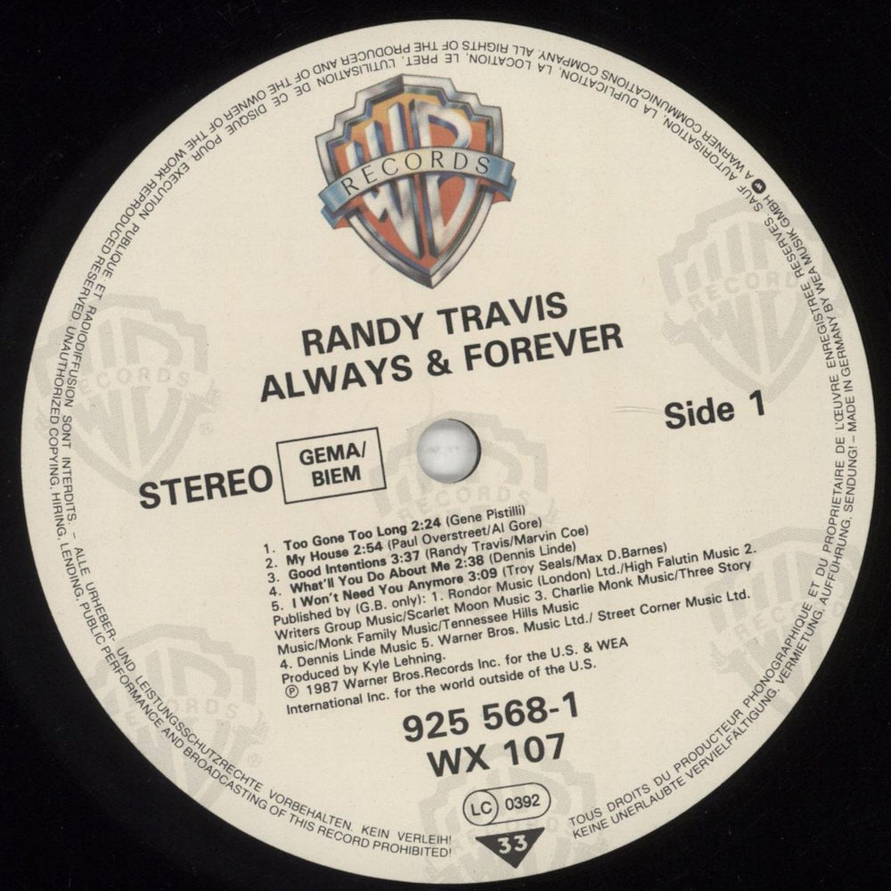 Randy Travis Always & Forever UK vinyl LP album (LP record) RANLPAL512390