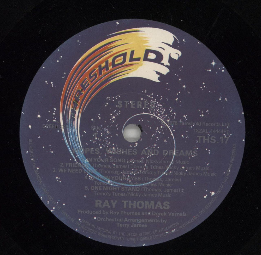 Ray Thomas Hopes Wishes & Dreams + Insert - EX UK vinyl LP album (LP record) RYTLPHO672536