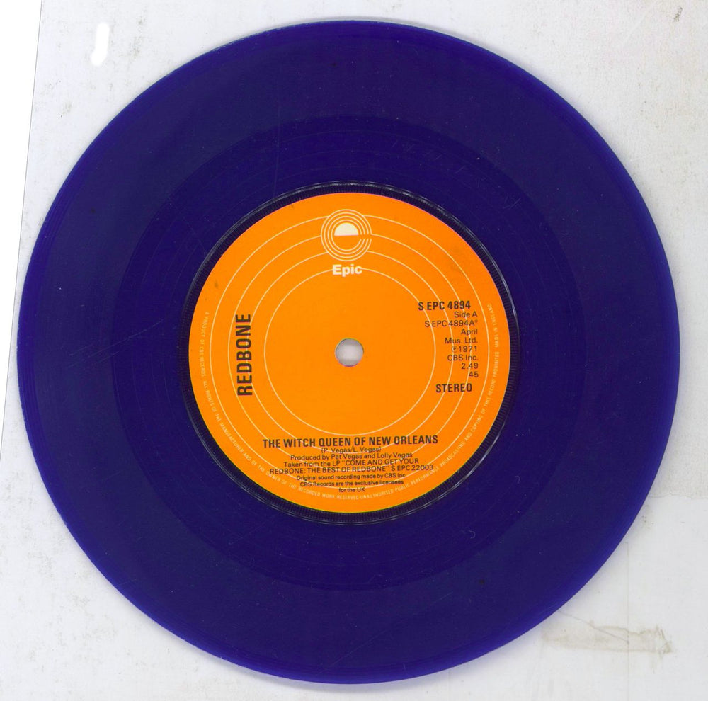 Redbone The Witch Queen Of New Orleans - Blue Vinyl UK 7" vinyl single (7 inch record / 45) SEPC4894