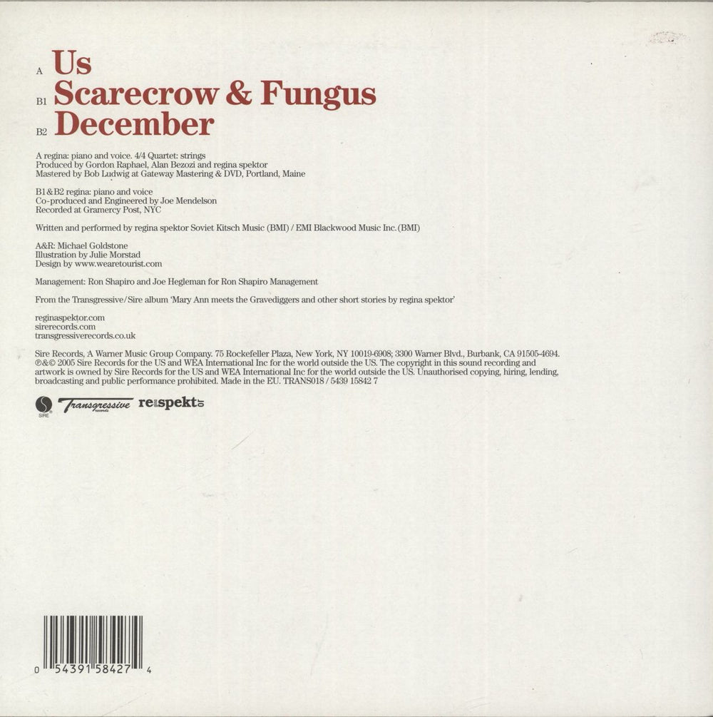 Regina Spektor Us UK 7" vinyl single (7 inch record / 45) 054391584274