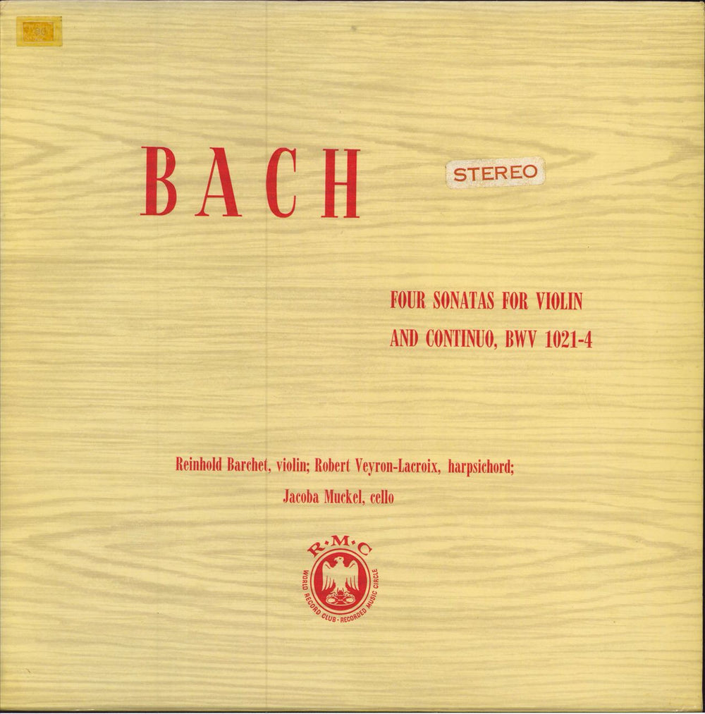 Reinhold Barchet Bach: Four Sonatas For Violin And Continuo, BWV 1021-4 UK vinyl LP album (LP record) SCM.47