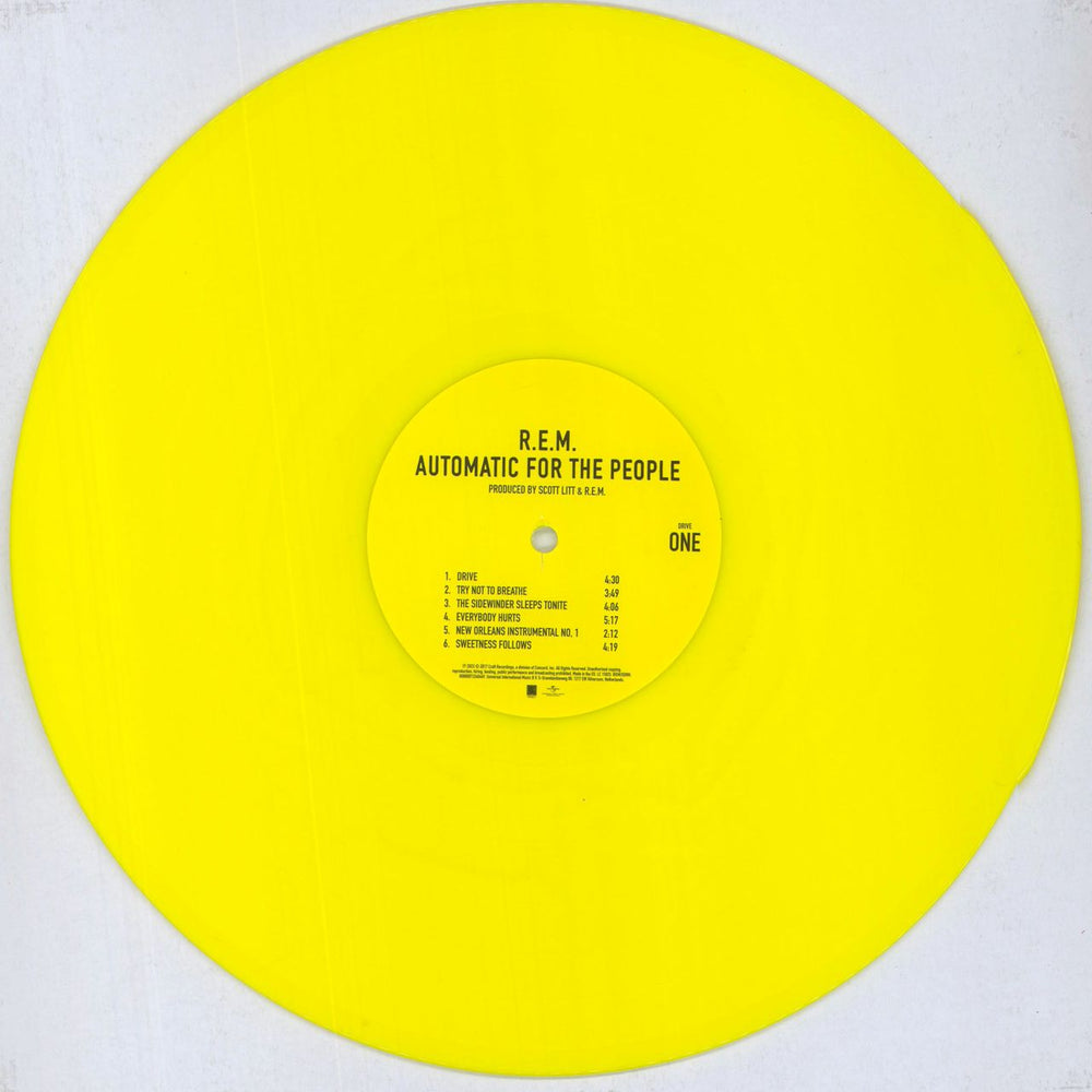 REM Automatic For The People - 180 Gram Yellow Vinyl UK vinyl LP album (LP record) REMLPAU829096