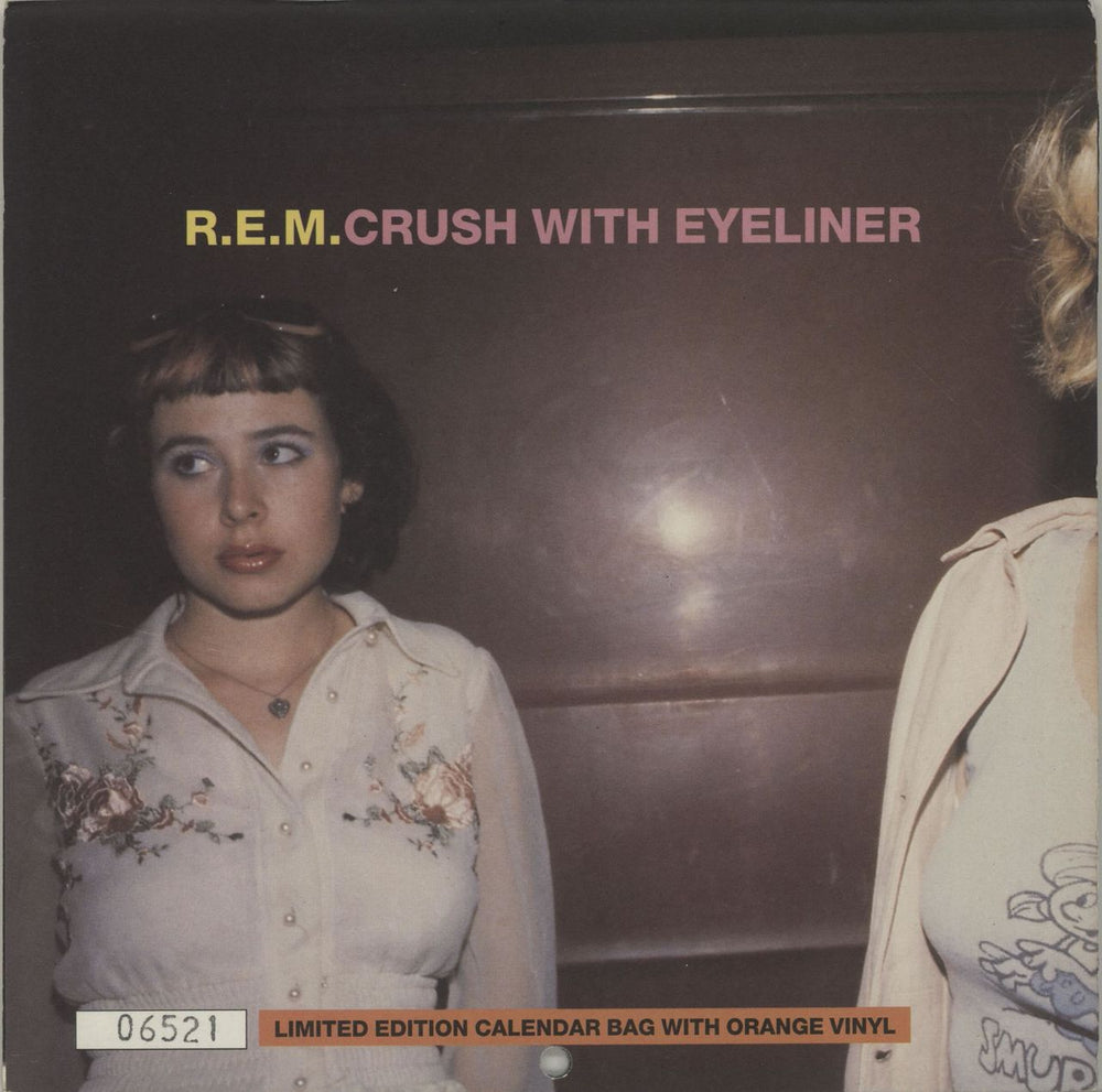 REM Crush With Eyeliner - Orange Vinyl + Calendar UK 7" vinyl single (7 inch record / 45) W0281X