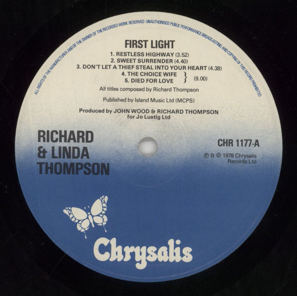 Richard & Linda Thompson First Light UK vinyl LP album (LP record) R&LLPFI290874