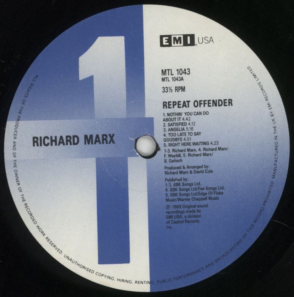 Richard Marx Repeat Offender UK vinyl LP album (LP record) MRXLPRE288725