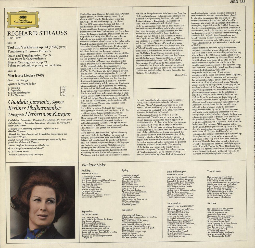 Richard Strauss Richard Strauss: Tod Und Verklärung / Vier Letzte Lieder UK vinyl LP album (LP record)