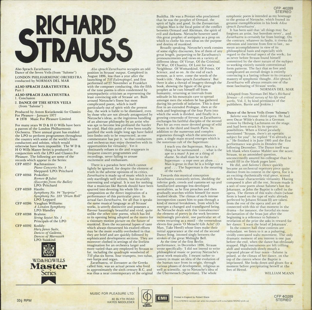 Richard Strauss Strauss: Also Sprach Zarathustra UK vinyl LP album (LP record)