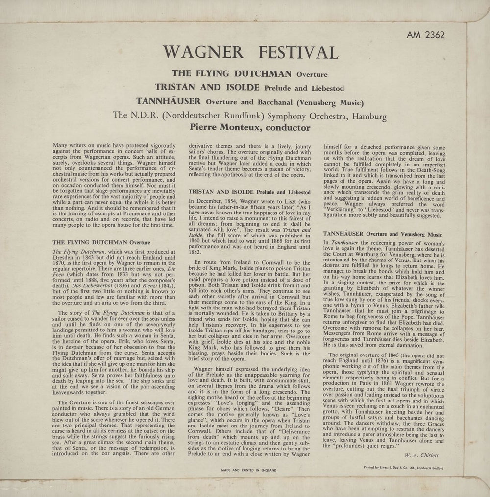 Richard Wagner Wagner Festival UK vinyl LP album (LP record)