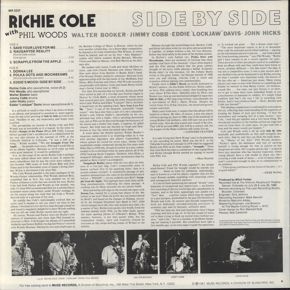 Richie Cole Side By Side US vinyl LP album (LP record)