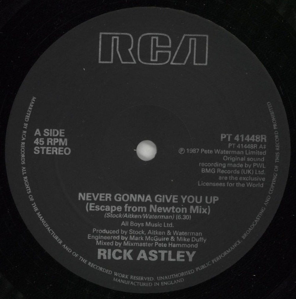 Rick Astley Never Gonna Give You Up - Remix UK 12" vinyl single (12 inch record / Maxi-single) AST12NE11720
