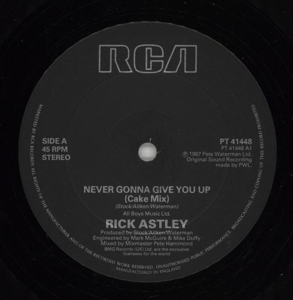 Rick Astley Never Gonna Give You Up UK 12" vinyl single (12 inch record / Maxi-single) AST12NE44821