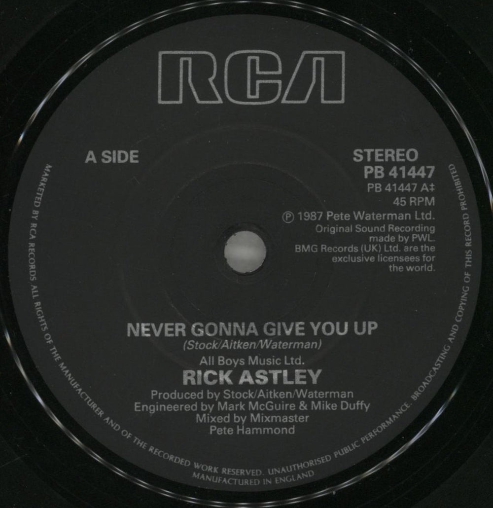 Rick Astley Never Gonna Give You Up UK 7" vinyl single (7 inch record / 45) AST07NE47462