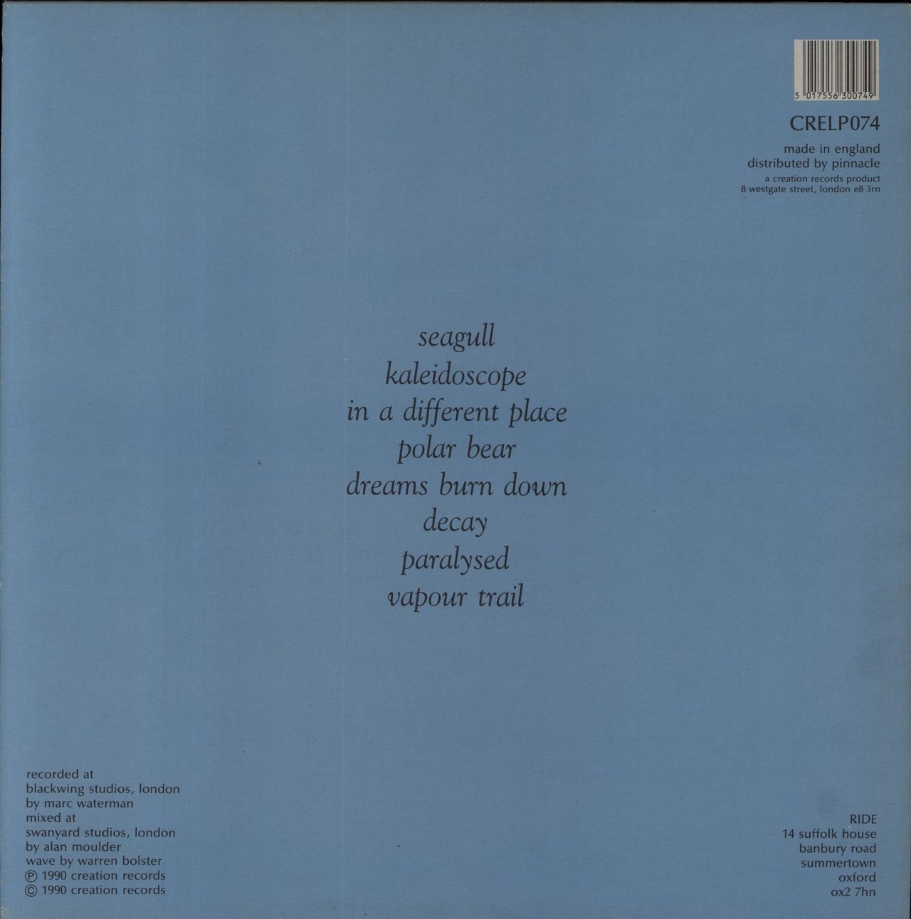 Ride Vapour Trail CRELP074 レコード Ride – Nowhere アナログレコード LP