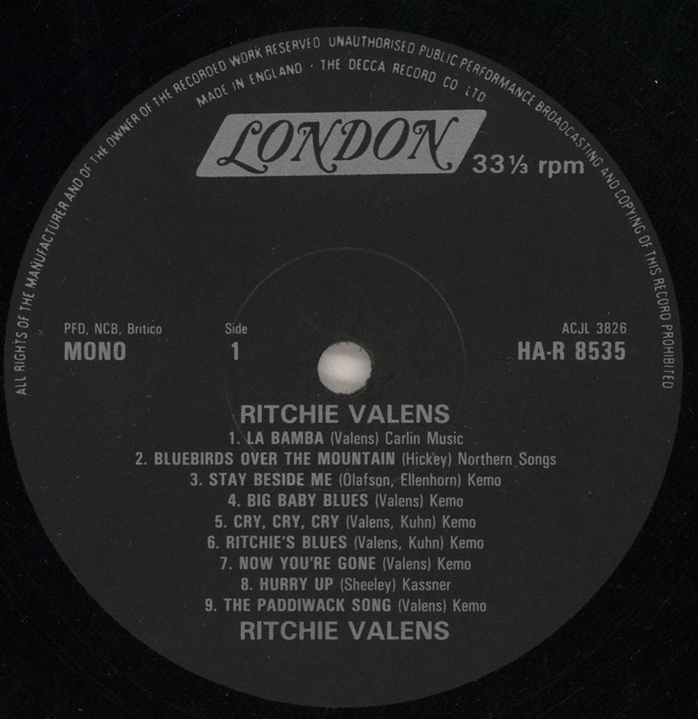 Ritchie Valens Ritchie Valens UK vinyl LP album (LP record) VLNLPRI486090