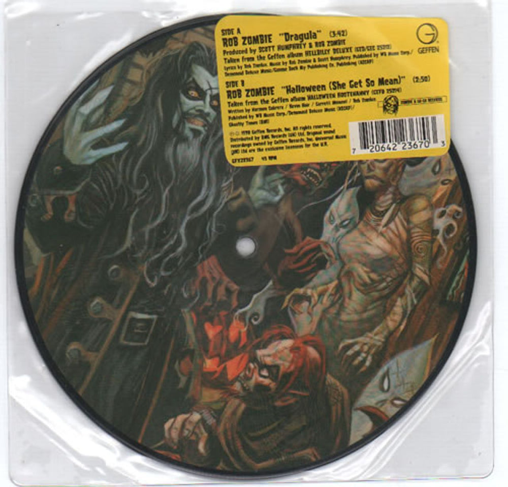 Rob Zombie Dragula UK 7" vinyl picture disc (7 inch picture disc single) RZB7PDR172250