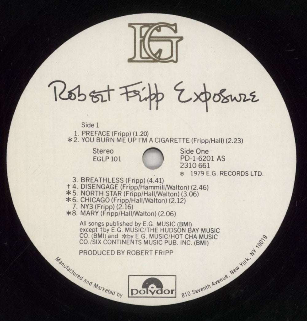 Robert Fripp Exposure  - Deletion Cut UK vinyl LP album (LP record) RFRLPEX854833