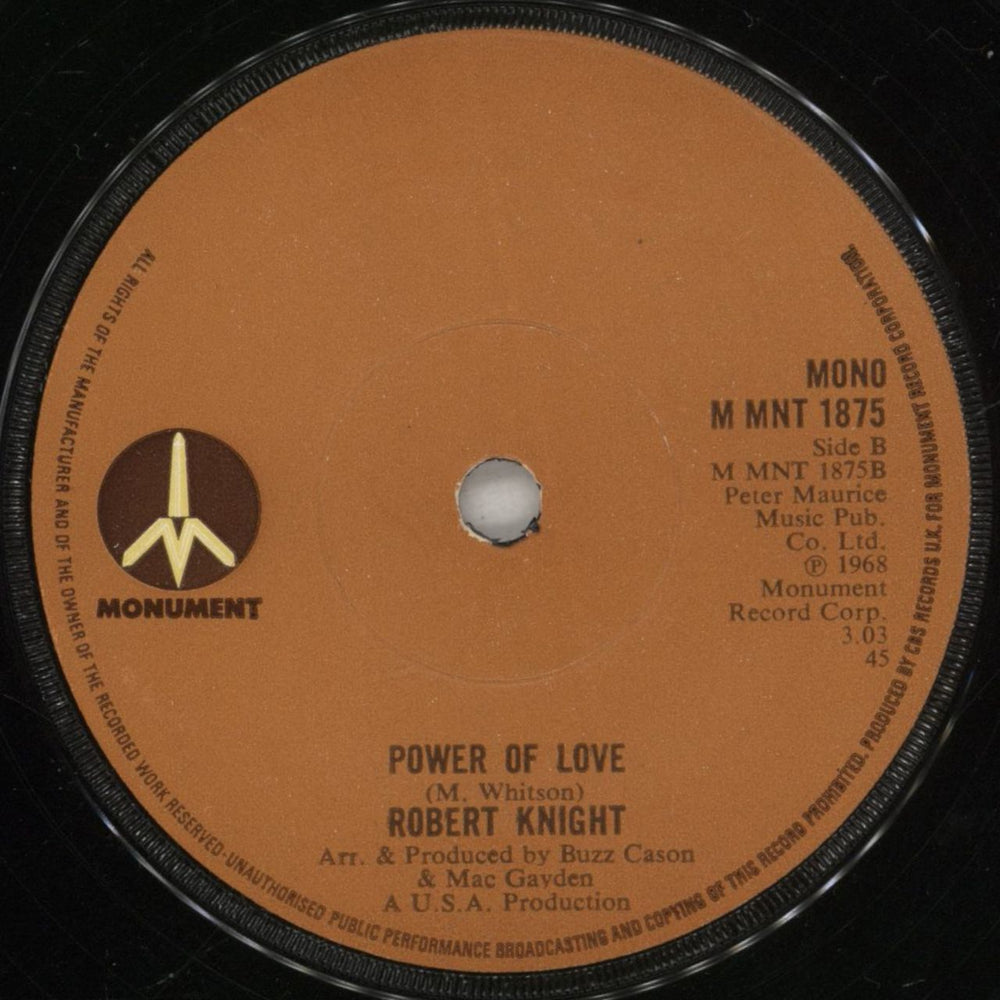 Robert Knight Love On A Mountain Top UK 7" vinyl single (7 inch record / 45)