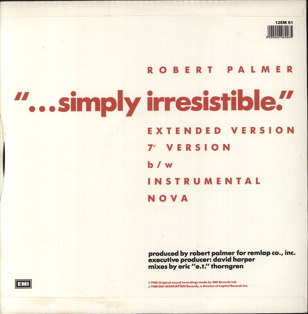 Robert Palmer Simply Irresistable UK 12" vinyl single (12 inch record / Maxi-single) 5099920269265