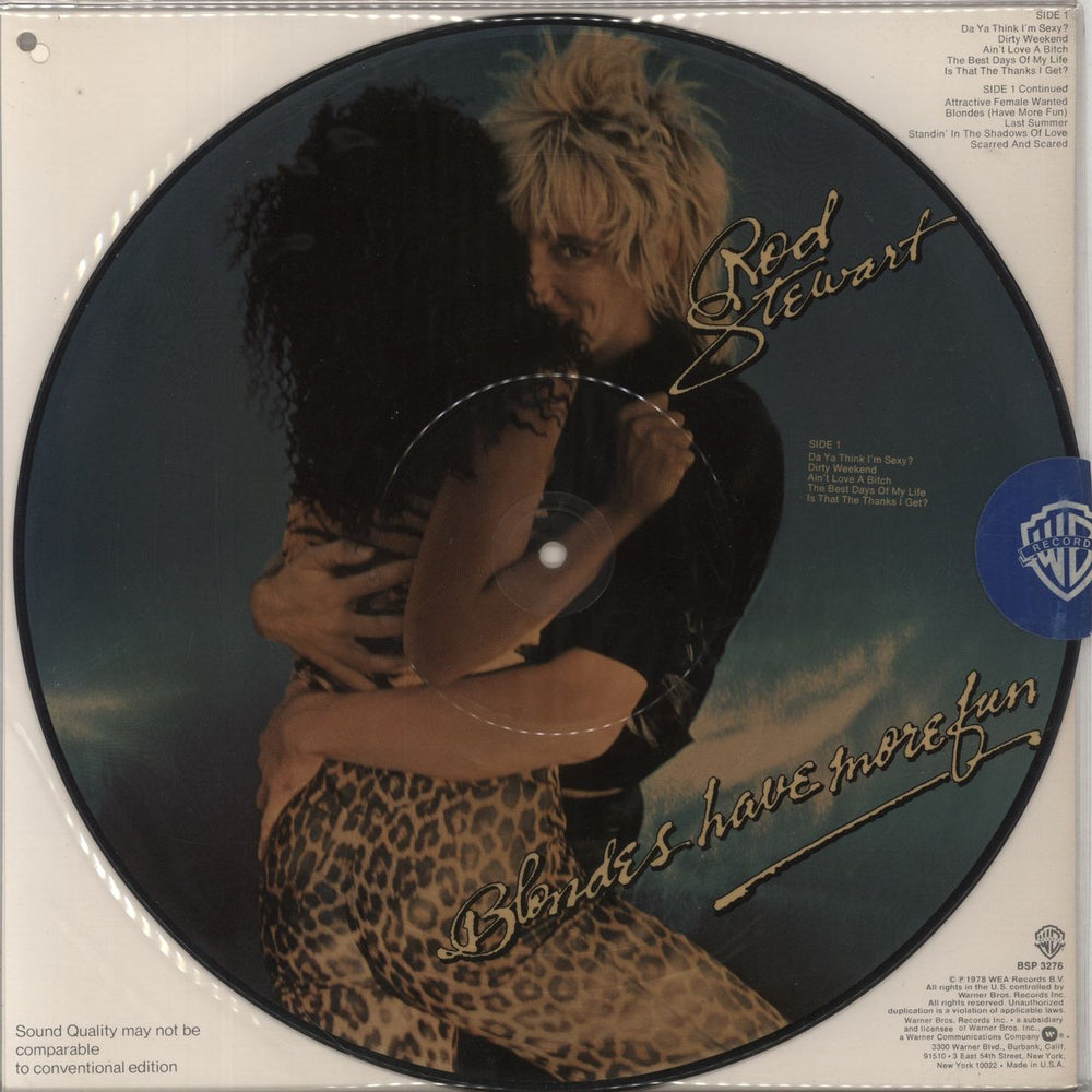 Rod Stewart Blondes Have More Fun US picture disc LP (vinyl picture disc album) BSP3276