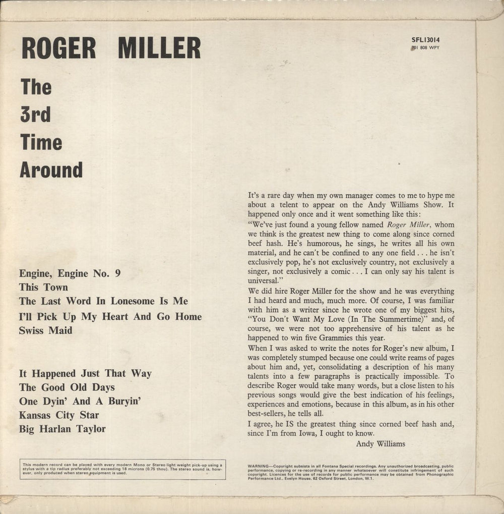 Roger Miller The 3rd Time Around UK vinyl LP album (LP record)
