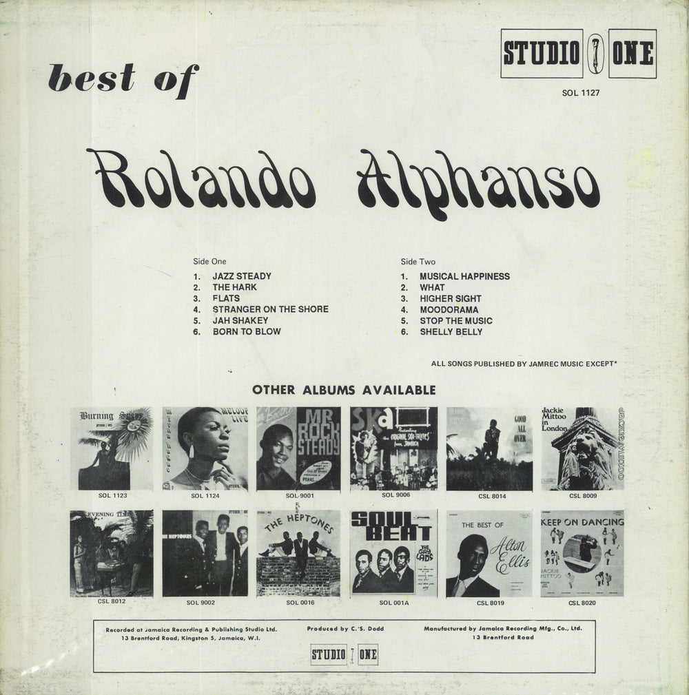 Roland Alphonso Best Of Jamaican vinyl LP album (LP record)