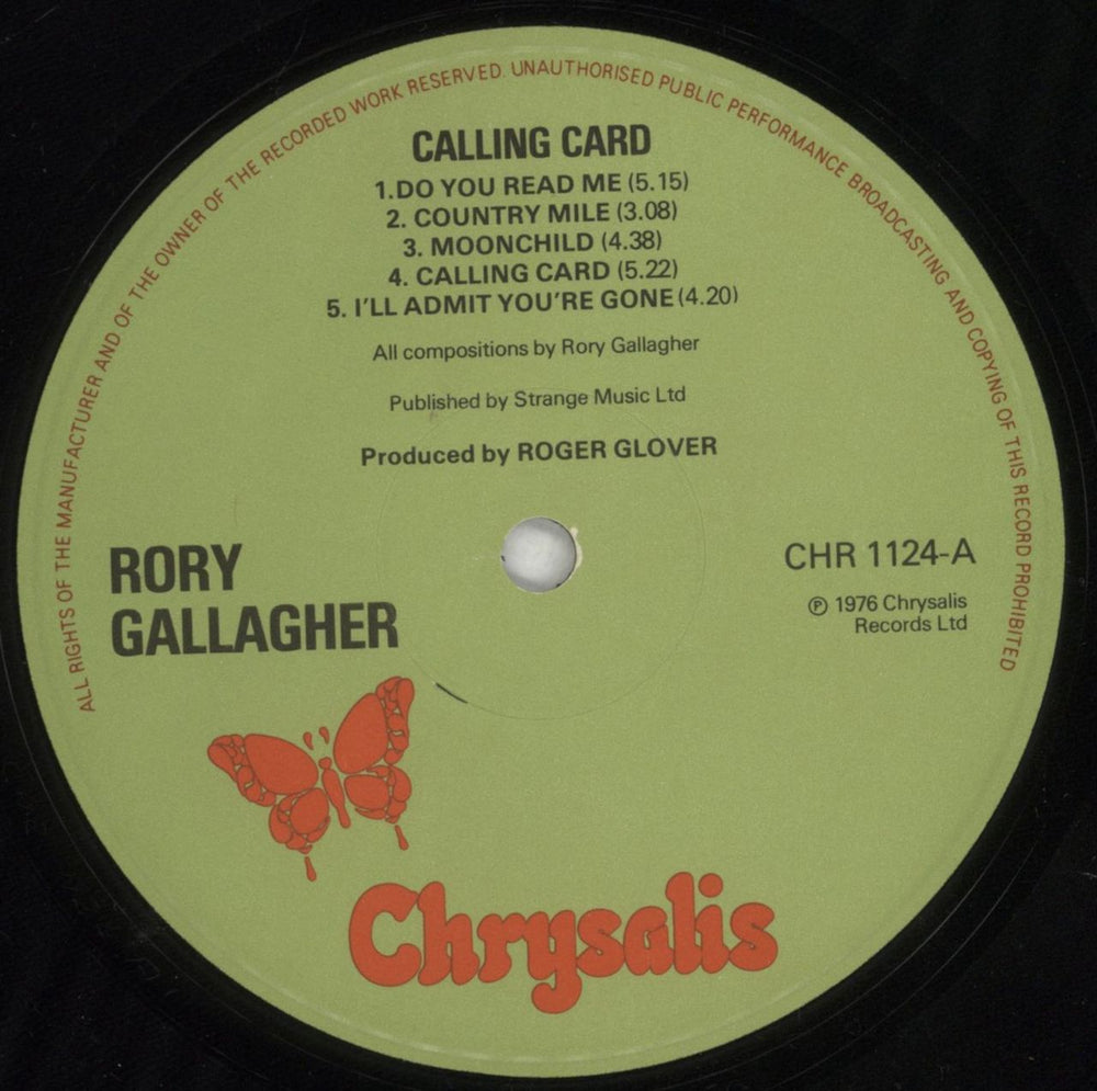 Rory Gallagher Calling Card + Inner - EX UK vinyl LP album (LP record) RORLPCA692196