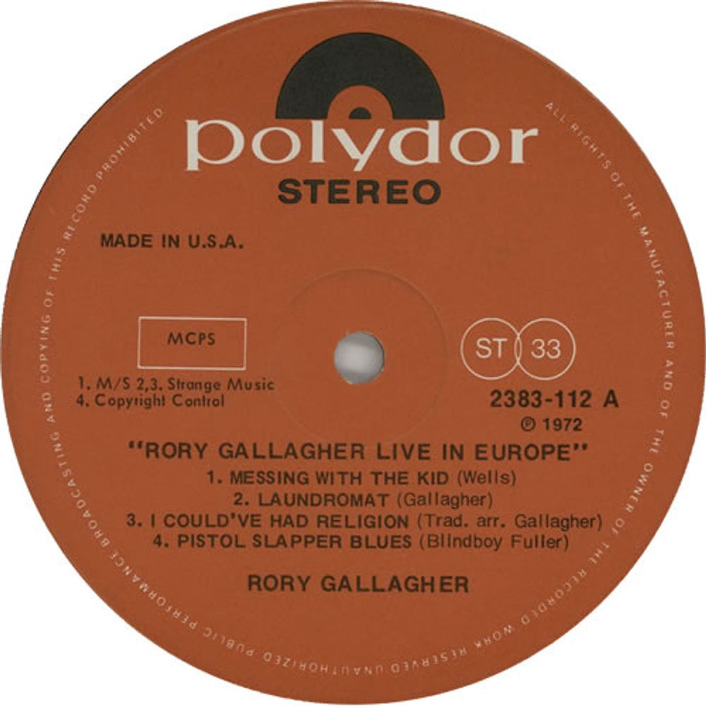 Rory Gallagher Live! In Europe - US Vinyl UK vinyl LP album (LP record) RORLPLI507677