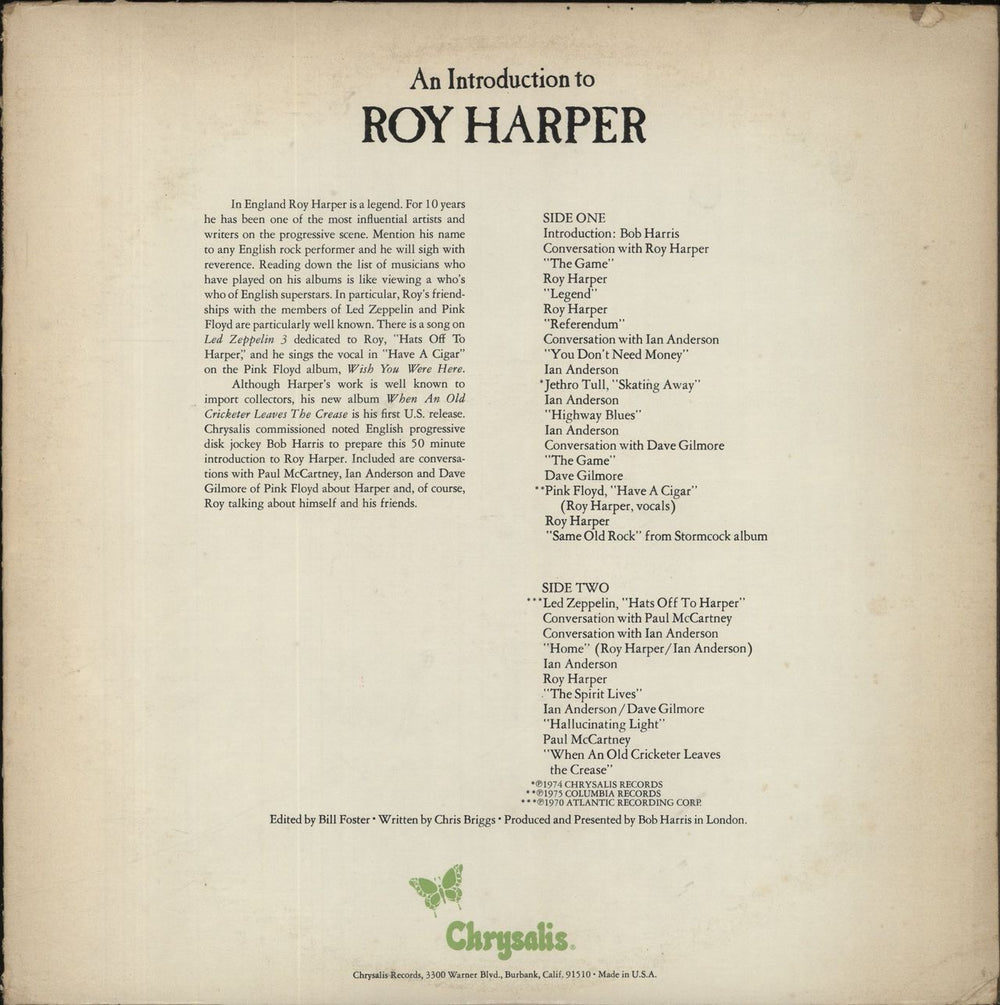 Roy Harper An Introduction to Roy Harper US Promo vinyl LP album (LP record) PRO620