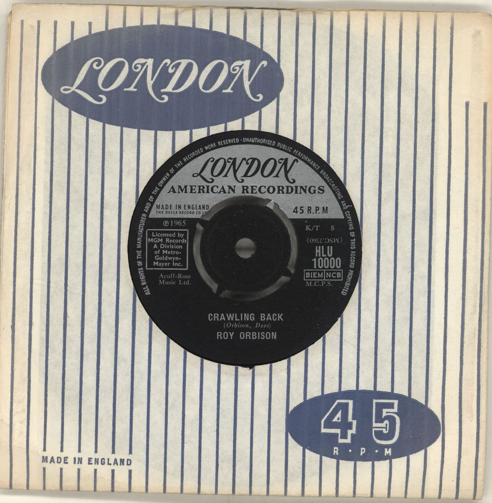 Roy Orbison Crawling Back - 2nd UK 7" vinyl single (7 inch record / 45) HLU10000